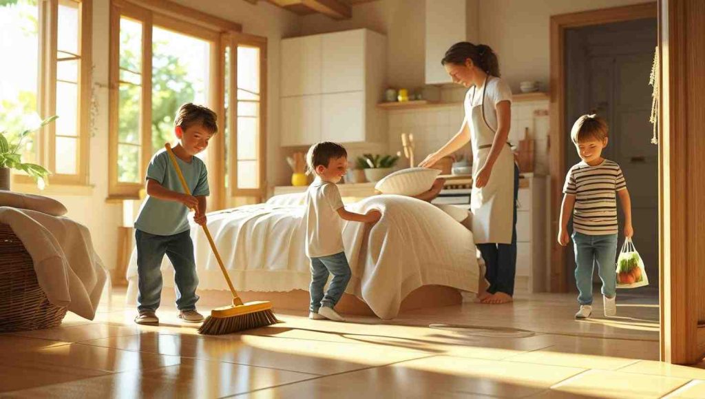 Children helping in the household chores