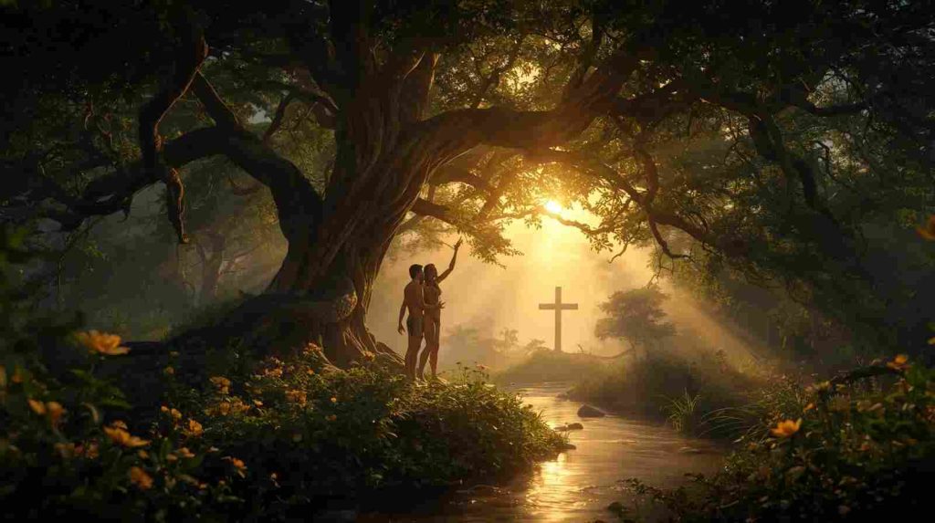 Adam and Eve in the Garden of Eden-deceived-by-the-serpent